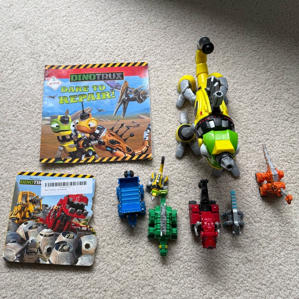 6 Dinotrux collectibles & talking Revvit (missing a drill bit & scratch on eye)
